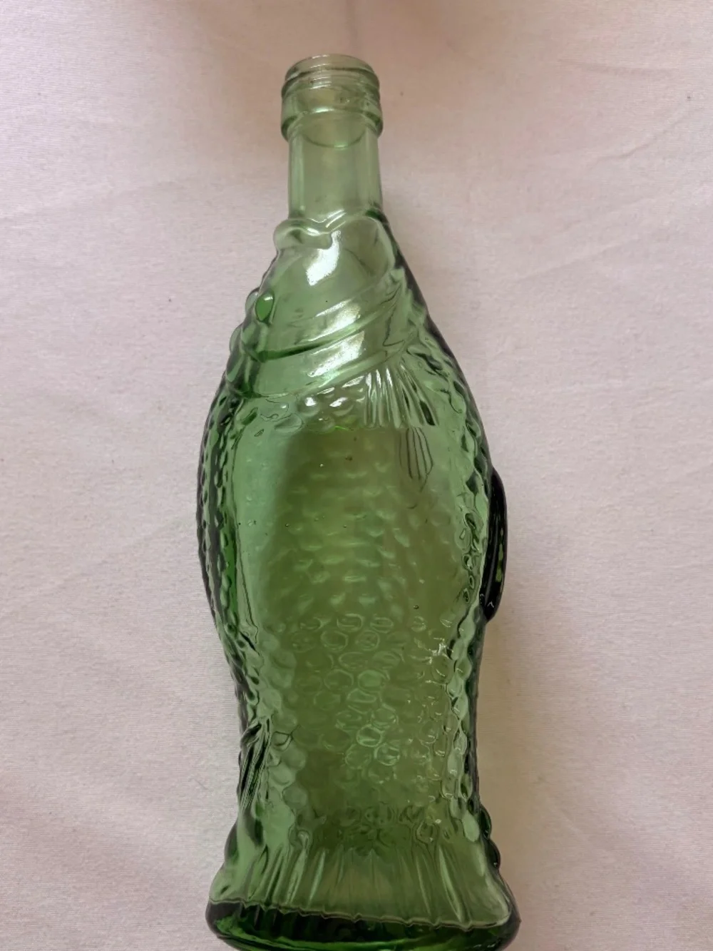 Vintage Vetreria Etrusca VE Green Glass Fish Shaped Bottle Italy 7.5